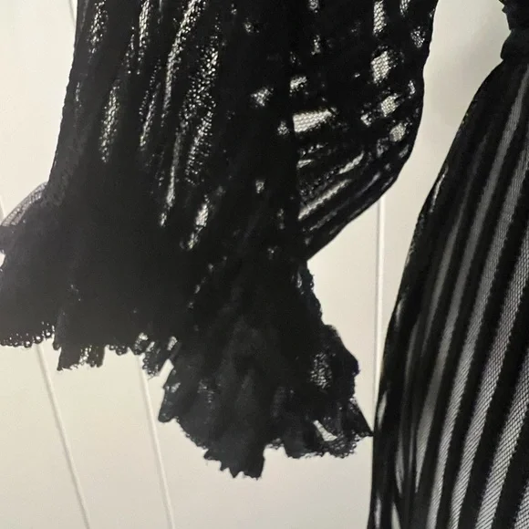 Vintage Jean Soudry France glamorous robe sheer black striped ruffles rare find - Picture 8 of 10
